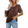 image:imageWIHOLL Womens Tops Casual Short Sleeve V Neck Summer T Shirts Fashion Spring Clothes1brown