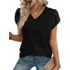 image:imageWIHOLL Womens Tops Dressy Casual Petal Sleeve Summer Spring Short Sleeve V Neck Shirts Work Business Vacation Clothes 2026Black