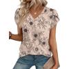 image:imageWIHOLL Womens Tops Dressy Casual Petal Sleeve Summer Spring Short Sleeve V Neck Shirts Work Business Vacation Clothes 2026Floral Beige Flowers