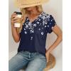 image:imageWIHOLL Womens Tops Dressy Casual Petal Sleeve Summer Spring Short Sleeve V Neck Shirts Work Business Vacation Clothes 2026Floral Blue Flowers