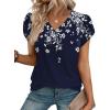 image:imageWIHOLL Womens Tops Dressy Casual Petal Sleeve Summer Spring Short Sleeve V Neck Shirts Work Business Vacation Clothes 2026Floral Blue Flowers