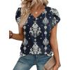 image:imageWIHOLL Womens Tops Dressy Casual Petal Sleeve Summer Spring Short Sleeve V Neck Shirts Work Business Vacation Clothes 2026Floral Boho Blue
