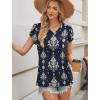 image:imageWIHOLL Womens Tops Dressy Casual Petal Sleeve Summer Spring Short Sleeve V Neck Shirts Work Business Vacation Clothes 2026Floral Boho Blue