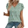 image:imageWIHOLL Womens Tops Dressy Casual Petal Sleeve Summer Spring Short Sleeve V Neck Shirts Work Business Vacation Clothes 2026Floral Green Pink Flowers