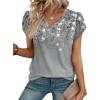 image:imageWIHOLL Womens Tops Dressy Casual Petal Sleeve Summer Spring Short Sleeve V Neck Shirts Work Business Vacation Clothes 2026Floral Grey