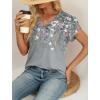 image:imageWIHOLL Womens Tops Dressy Casual Petal Sleeve Summer Spring Short Sleeve V Neck Shirts Work Business Vacation Clothes 2026Floral Grey