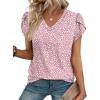 image:imageWIHOLL Womens Tops Dressy Casual Petal Sleeve Summer Spring Short Sleeve V Neck Shirts Work Business Vacation Clothes 2026Floral Pink Dot