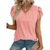 image:imageWIHOLL Womens Tops Dressy Casual Petal Sleeve Summer Spring Short Sleeve V Neck Shirts Work Business Vacation Clothes 2026Floral Pink Stripes