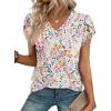 image:imageWIHOLL Womens Tops Dressy Casual Petal Sleeve Summer Spring Short Sleeve V Neck Shirts Work Business Vacation Clothes 2026Floral White Red Flowers