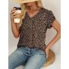 image:imageWIHOLL Womens Tops Dressy Casual Petal Sleeve Summer Spring Short Sleeve V Neck Shirts Work Business Vacation Clothes 2026Leopard Print Dark Brown