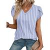 image:imageWIHOLL Womens Tops Dressy Casual Petal Sleeve Summer Spring Short Sleeve V Neck Shirts Work Business Vacation Clothes 2026Striped Blue
