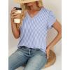 image:imageWIHOLL Womens Tops Dressy Casual Petal Sleeve Summer Spring Short Sleeve V Neck Shirts Work Business Vacation Clothes 2026Striped Blue