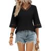 image:imageWIHOLL Womens Tops Eyelet Lace V Neck Bell Sleeve Blouses Dressy Casual Work Shirt 2026 Summer Spring Fashion Clothing01back
