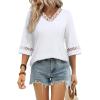 image:imageWIHOLL Womens Tops Eyelet Lace V Neck Bell Sleeve Blouses Dressy Casual Work Shirt 2026 Summer Spring Fashion Clothing02white