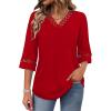 image:imageWIHOLL Womens Tops Eyelet Lace V Neck Bell Sleeve Blouses Dressy Casual Work Shirt 2026 Summer Spring Fashion Clothing03red