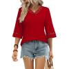 image:imageWIHOLL Womens Tops Eyelet Lace V Neck Bell Sleeve Blouses Dressy Casual Work Shirt 2026 Summer Spring Fashion Clothing03red