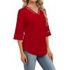 image:imageWIHOLL Womens Tops Eyelet Lace V Neck Bell Sleeve Blouses Dressy Casual Work Shirt 2026 Summer Spring Fashion Clothing03red