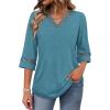 image:imageWIHOLL Womens Tops Eyelet Lace V Neck Bell Sleeve Blouses Dressy Casual Work Shirt 2026 Summer Spring Fashion Clothing03turquoise