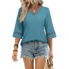image:imageWIHOLL Womens Tops Eyelet Lace V Neck Bell Sleeve Blouses Dressy Casual Work Shirt 2026 Summer Spring Fashion Clothing03turquoise