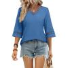 image:imageWIHOLL Womens Tops Eyelet Lace V Neck Bell Sleeve Blouses Dressy Casual Work Shirt 2026 Summer Spring Fashion ClothingBlue