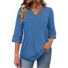 image:imageWIHOLL Womens Tops Eyelet Lace V Neck Bell Sleeve Blouses Dressy Casual Work Shirt 2026 Summer Spring Fashion ClothingBlue