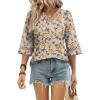 image:imageWIHOLL Womens Tops Eyelet Lace V Neck Bell Sleeve Blouses Dressy Casual Work Shirt 2026 Summer Spring Fashion ClothingCaramel Blossom