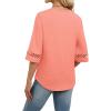 image:imageWIHOLL Womens Tops Eyelet Lace V Neck Bell Sleeve Blouses Dressy Casual Work Shirt 2026 Summer Spring Fashion ClothingCoral
