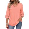 image:imageWIHOLL Womens Tops Eyelet Lace V Neck Bell Sleeve Blouses Dressy Casual Work Shirt 2026 Summer Spring Fashion ClothingCoral