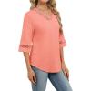 image:imageWIHOLL Womens Tops Eyelet Lace V Neck Bell Sleeve Blouses Dressy Casual Work Shirt 2026 Summer Spring Fashion ClothingCoral