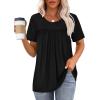 image:imageWIHOLL Womens Tops Short Sleeve T Shirts Pleated Dressy Casual Round Neck Summer Clothes Outfits Blouses Loose FitAblack