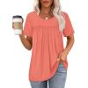 image:imageWIHOLL Womens Tops Short Sleeve T Shirts Pleated Dressy Casual Round Neck Summer Clothes Outfits Blouses Loose FitAcroal