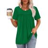 image:imageWIHOLL Womens Tops Short Sleeve T Shirts Pleated Dressy Casual Round Neck Summer Clothes Outfits Blouses Loose FitAgreen