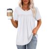 image:imageWIHOLL Womens Tops Short Sleeve T Shirts Pleated Dressy Casual Round Neck Summer Clothes Outfits Blouses Loose FitAwhite