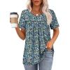 image:imageWIHOLL Womens Tops Short Sleeve T Shirts Pleated Dressy Casual Round Neck Summer Clothes Outfits Blouses Loose FitBlack Print