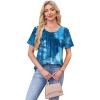 image:imageWIHOLL Womens Tops Short Sleeve T Shirts Pleated Dressy Casual Round Neck Summer Clothes Outfits Blouses Loose FitBlue Print