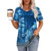 image:imageWIHOLL Womens Tops Short Sleeve T Shirts Pleated Dressy Casual Round Neck Summer Clothes Outfits Blouses Loose FitBlue Print