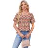image:imageWIHOLL Womens Tops Short Sleeve T Shirts Pleated Dressy Casual Round Neck Summer Clothes Outfits Blouses Loose FitBohemia Print