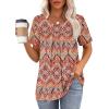 image:imageWIHOLL Womens Tops Short Sleeve T Shirts Pleated Dressy Casual Round Neck Summer Clothes Outfits Blouses Loose FitBohemia Print