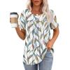 image:imageWIHOLL Womens Tops Short Sleeve T Shirts Pleated Dressy Casual Round Neck Summer Clothes Outfits Blouses Loose FitColorful Leaf