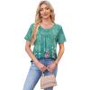 image:imageWIHOLL Womens Tops Short Sleeve T Shirts Pleated Dressy Casual Round Neck Summer Clothes Outfits Blouses Loose FitGreen Print