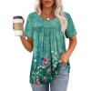 image:imageWIHOLL Womens Tops Short Sleeve T Shirts Pleated Dressy Casual Round Neck Summer Clothes Outfits Blouses Loose FitGreen Print