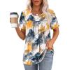 image:imageWIHOLL Womens Tops Short Sleeve T Shirts Pleated Dressy Casual Round Neck Summer Clothes Outfits Blouses Loose FitInk Flower