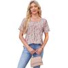 image:imageWIHOLL Womens Tops Short Sleeve T Shirts Pleated Dressy Casual Round Neck Summer Clothes Outfits Blouses Loose FitPink Flower