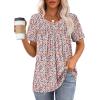 image:imageWIHOLL Womens Tops Short Sleeve T Shirts Pleated Dressy Casual Round Neck Summer Clothes Outfits Blouses Loose FitPink Flower