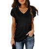 image:imageWIHOLL Womens Tops V Neck Summer Petal Sleeve Casual TshirtsBlack