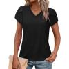 image:imageWIHOLL Womens Tops V Neck Summer Petal Sleeve Casual TshirtsBlack