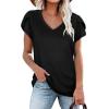 image:imageWIHOLL Womens Tops V Neck Summer Petal Sleeve Casual TshirtsBlack