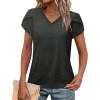 image:imageWIHOLL Womens Tops V Neck Summer Petal Sleeve Casual TshirtsDeepgrey