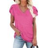 image:imageWIHOLL Womens Tops V Neck Summer Petal Sleeve Casual TshirtsDeeppink