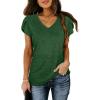 image:imageWIHOLL Womens Tops V Neck Summer Petal Sleeve Casual TshirtsGreen